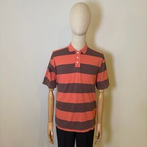 BP. Men’s Striped Short Sleeve Polo Shirt - Brown/Coral - Size Medium